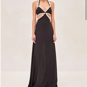 Alexis Black and White Backless Cut-Out Gown